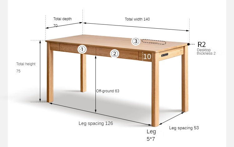 Oak, Ash Solid Wood USB Office Desk