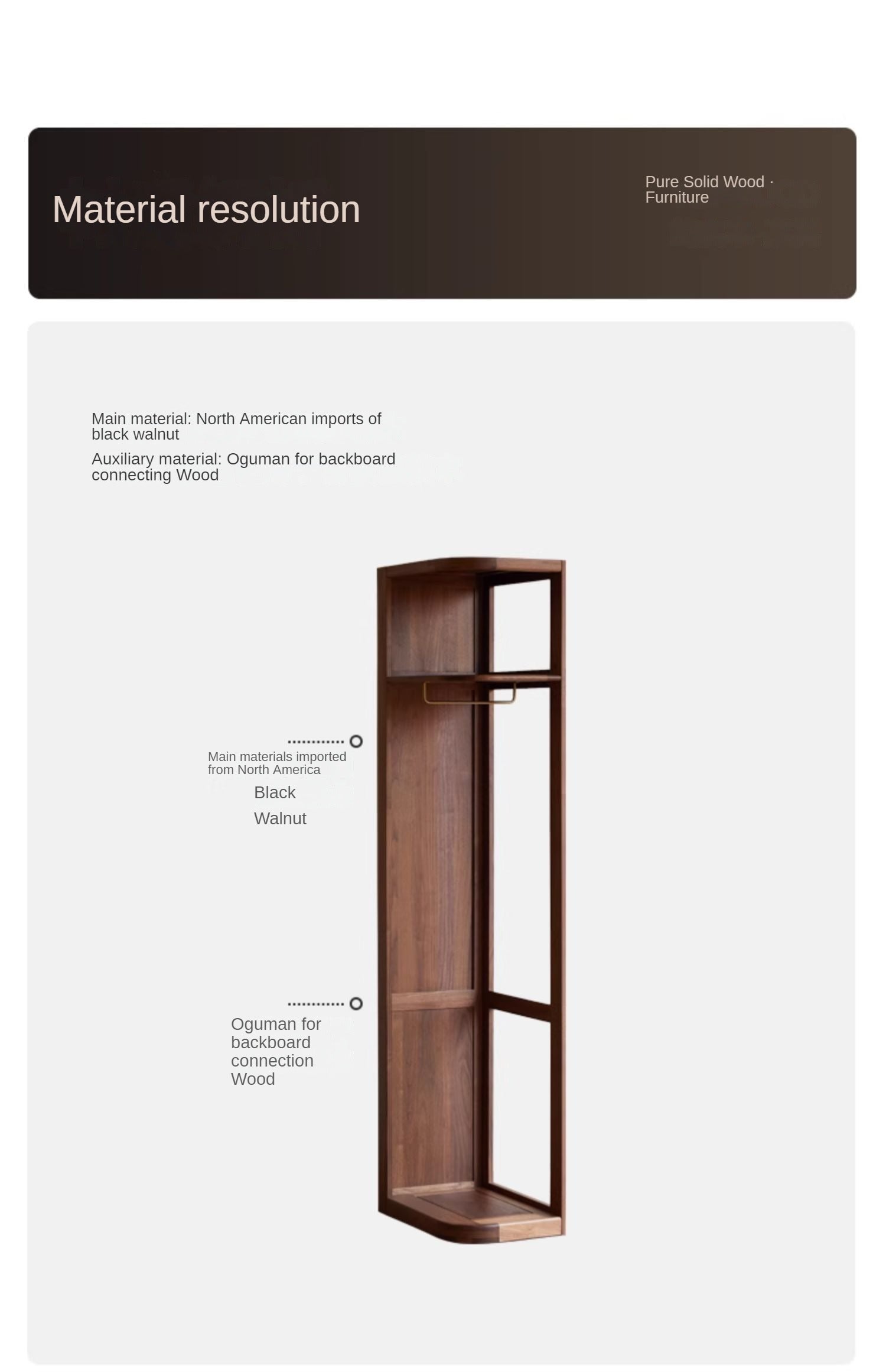 Black Walnut Solid Wood Storage Rack Floor Corner Hanger.