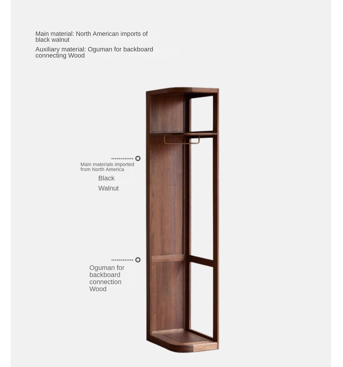 Black Walnut Solid Wood Storage Rack Floor Corner Hanger.