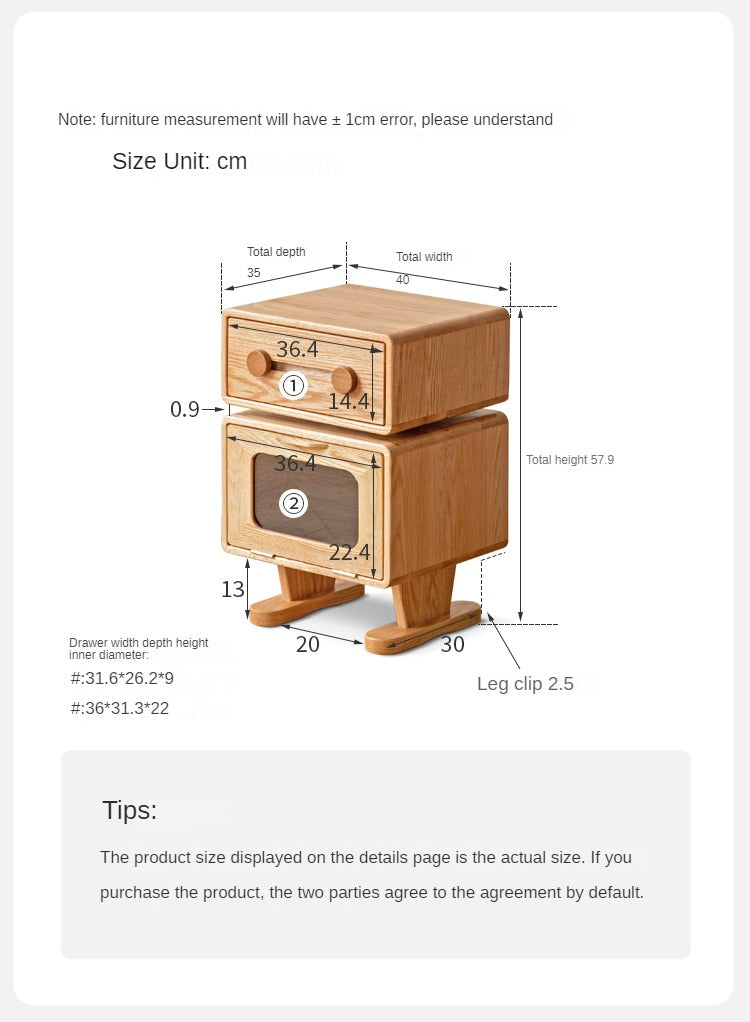 Oak Solid Wood Nightstand Rotate 360°.