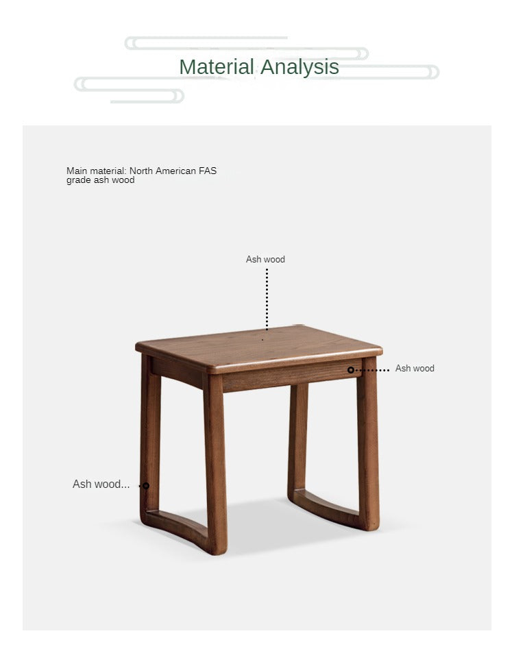 Ash Solid Wood Modern White Wax Wood Square Stool