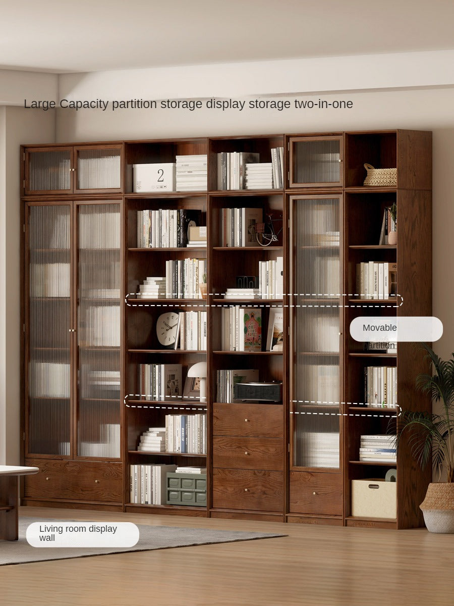 Oak, Ash Solid Wood Modular Bookcase with Glass Doors