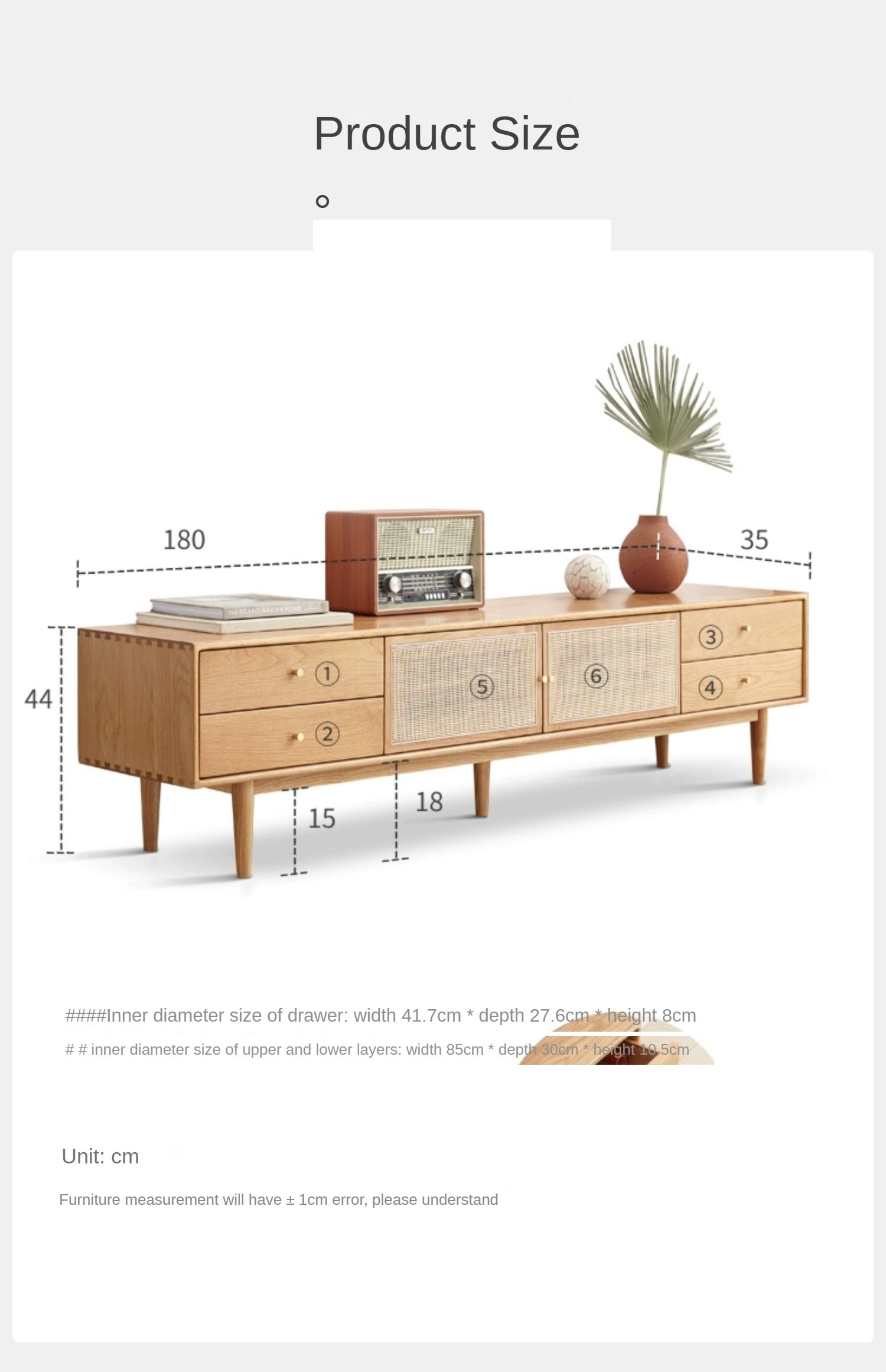 Rattan Oak solid wood TV cabinet"