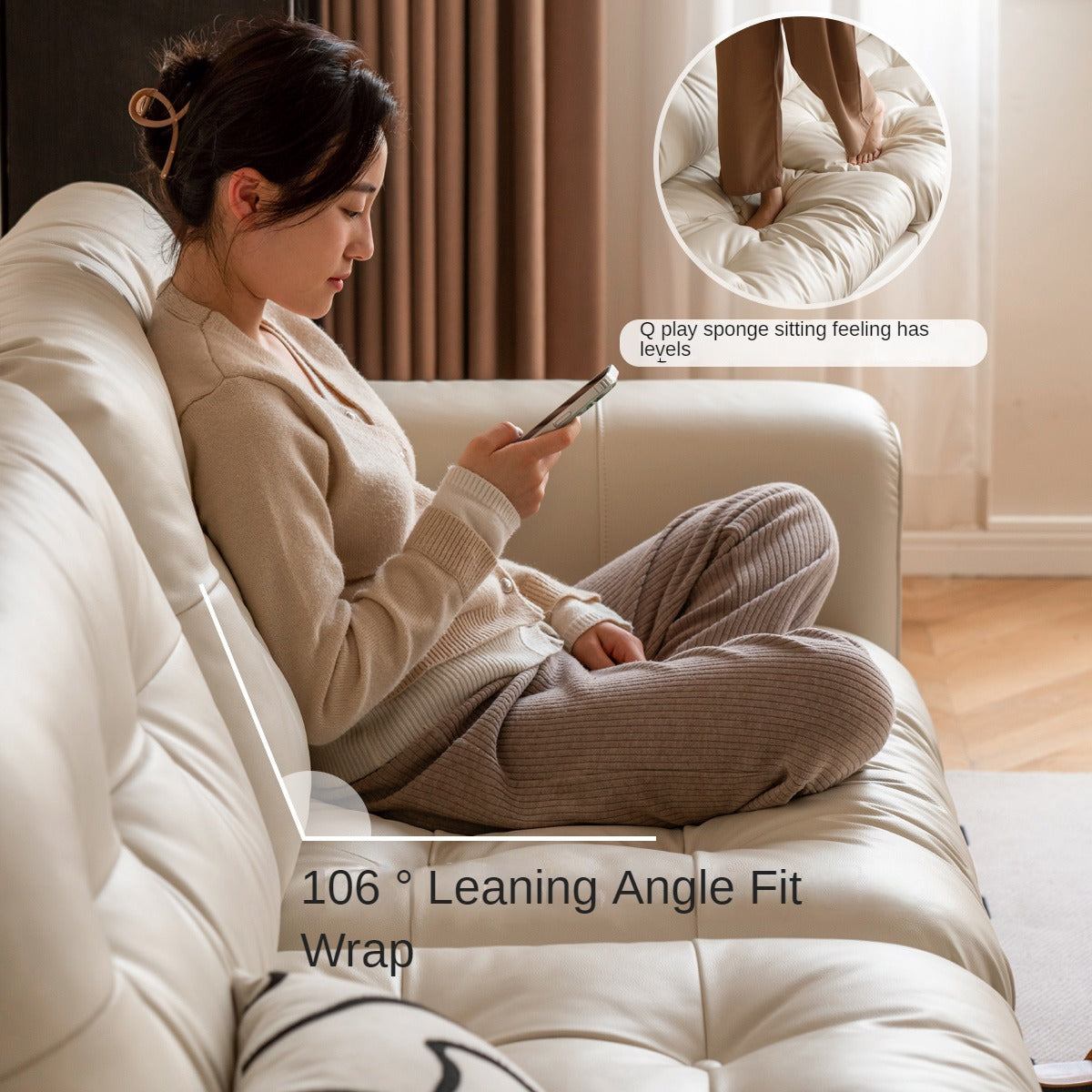 Leather Straight Italian Style Light Luxury Sofa,