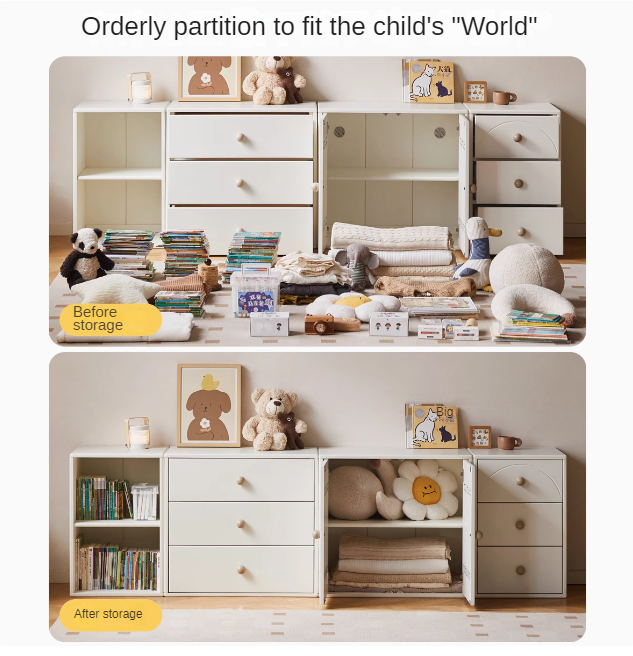 Pine Solid Wood Cream Style Kids Dresser, Chests, Storage Cabinet