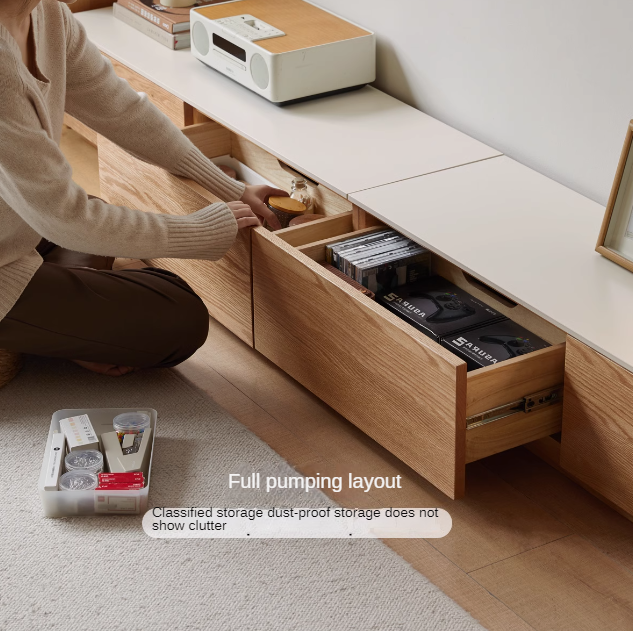 Oak, Rubber wood Solid Wood Modern Rock Slab Floor TV Cabinet