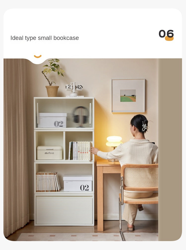 Pine Solid Wood Cream White Lattice Storage Low Bookcase