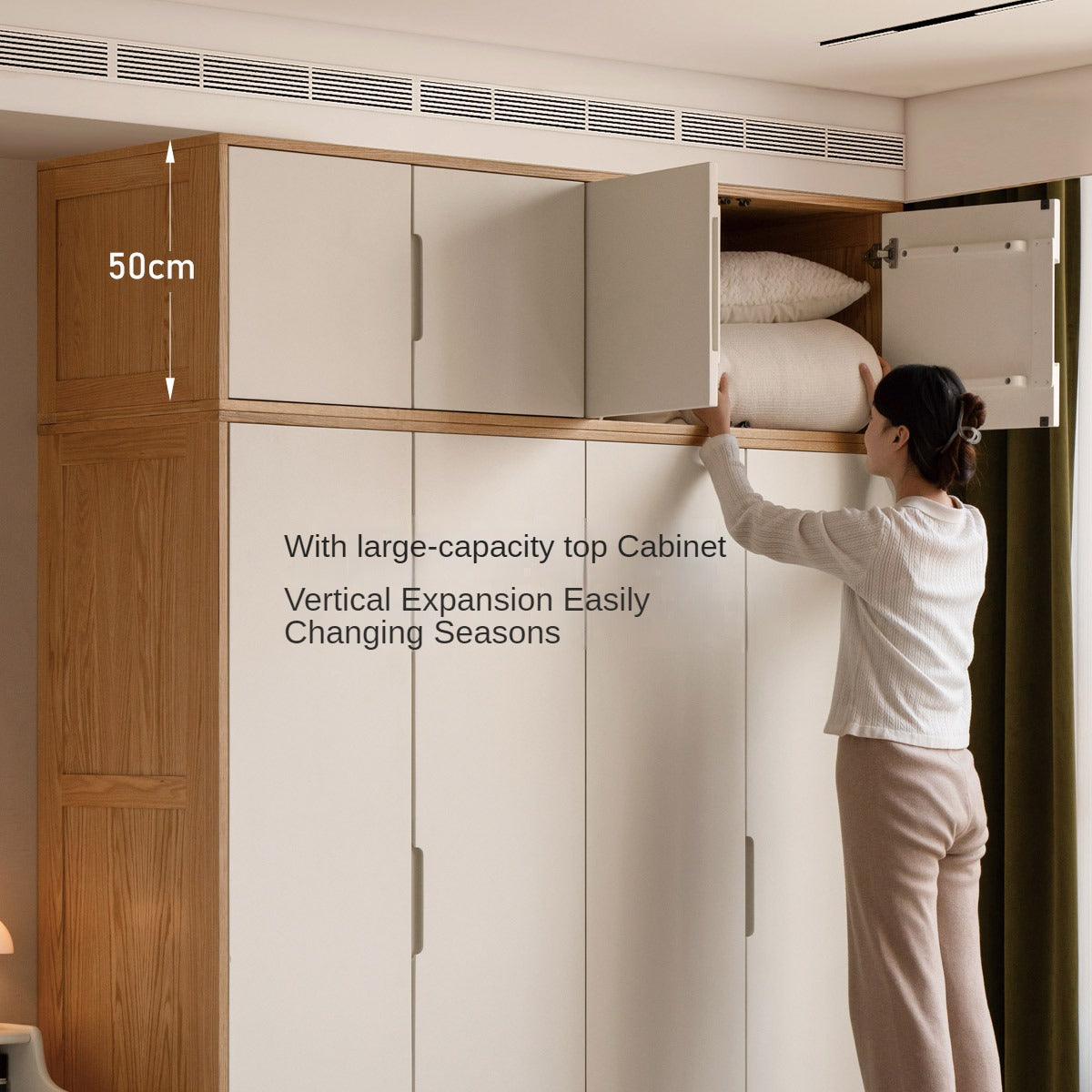 Oak Solid Wood Log Cream Style Wardrobe.