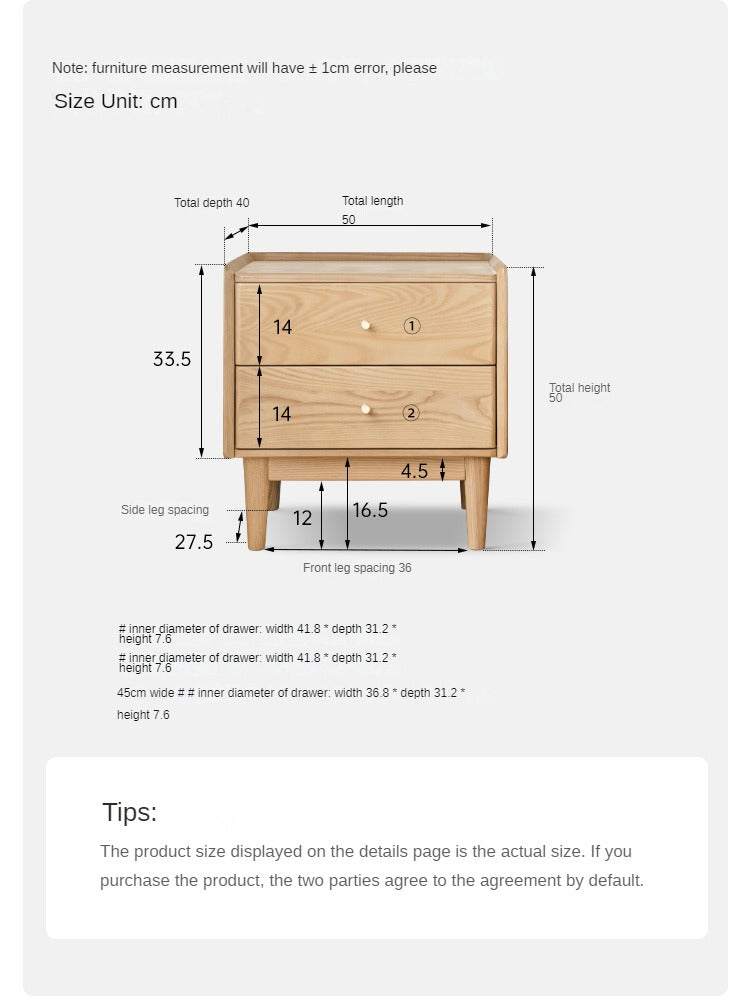 Ash Solid Wood Modern Nightstand.