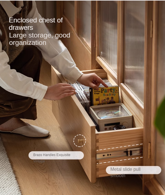 Ash solid wood modern glass floor cabinet.