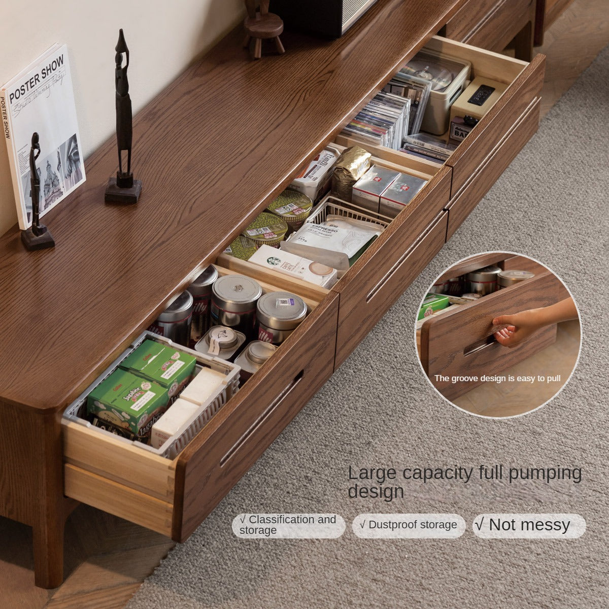 Oak Solid Wood Nordic TV Cabinet.