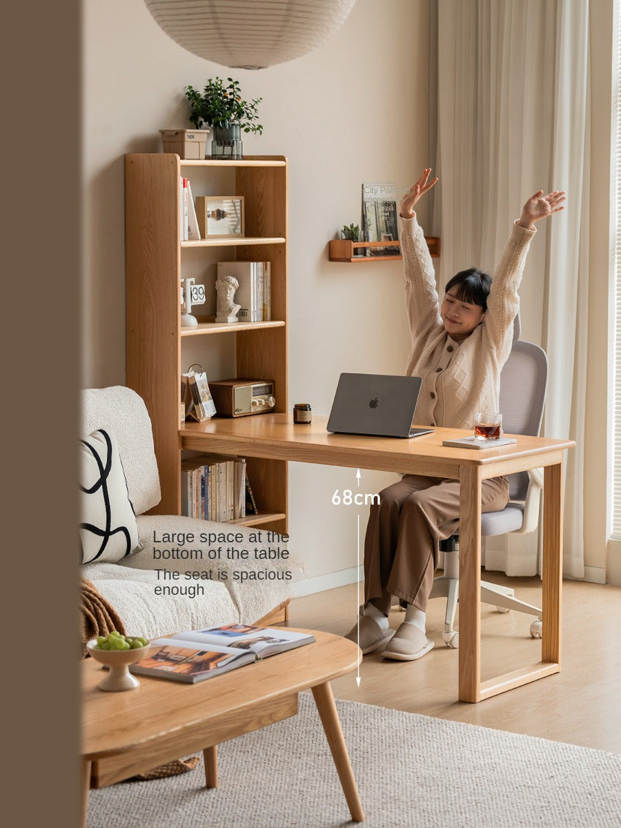 Oak Solid Wood Desk and Bookshelf Integrated Office Desk