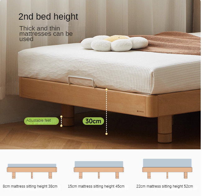 Beech Solid Wood Children's Splicing Platform Bed, Headboard-Free Bed