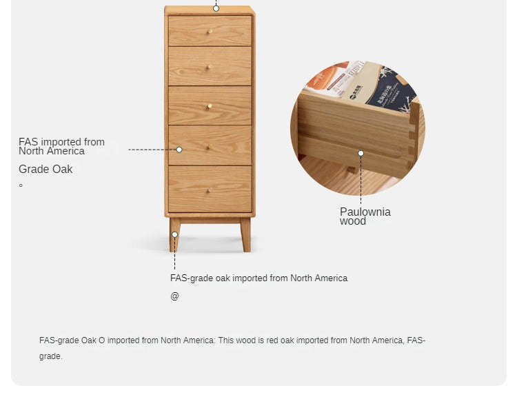 Oak, Beech Solid Wood Chest of Drawers, Multi-Functional Storage Cabinet Combination