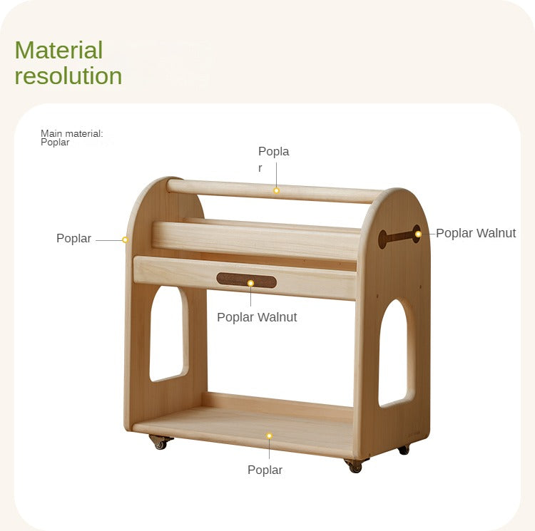 Poplar Solid Wood Movable Kids Storage Rack