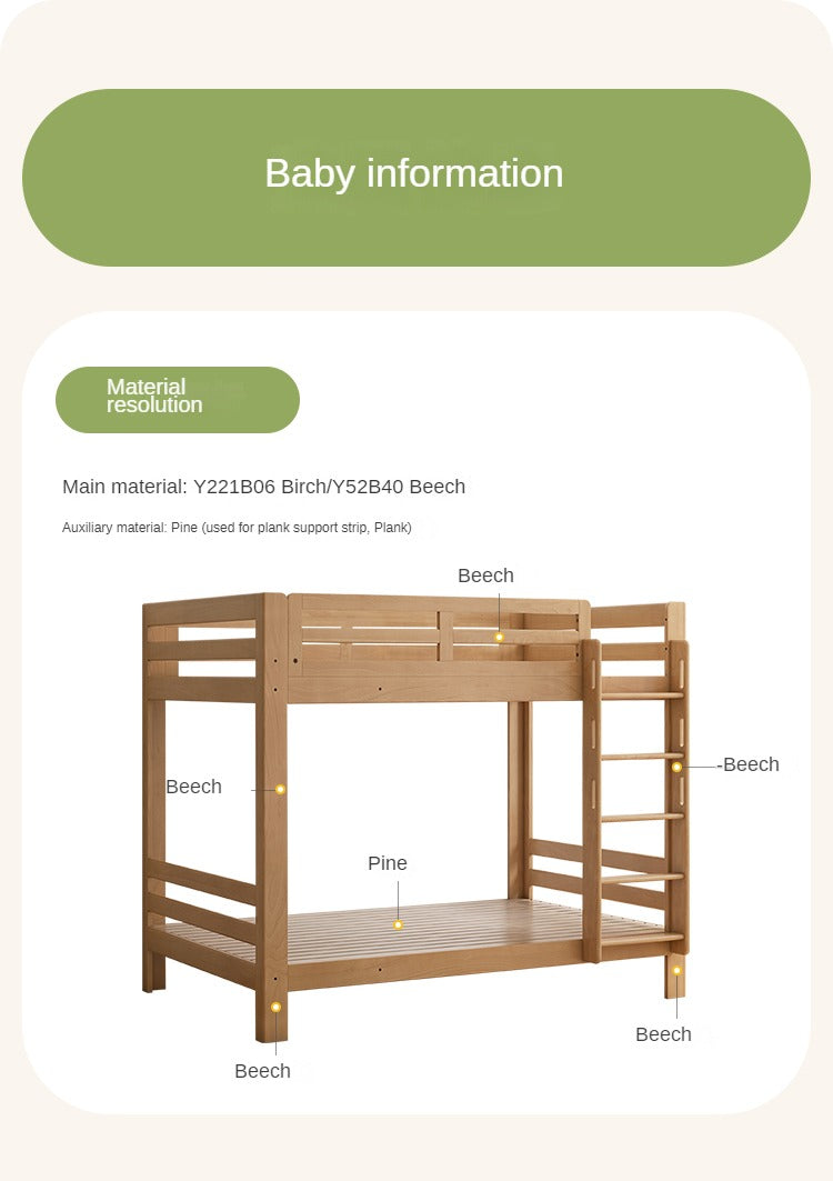 Beech, Birch Solid Wood Bunk Bed.