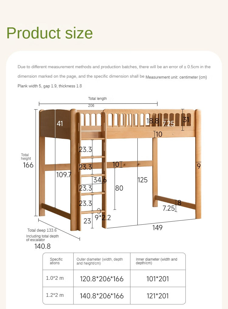 Beech solid wood children's bunk bed.