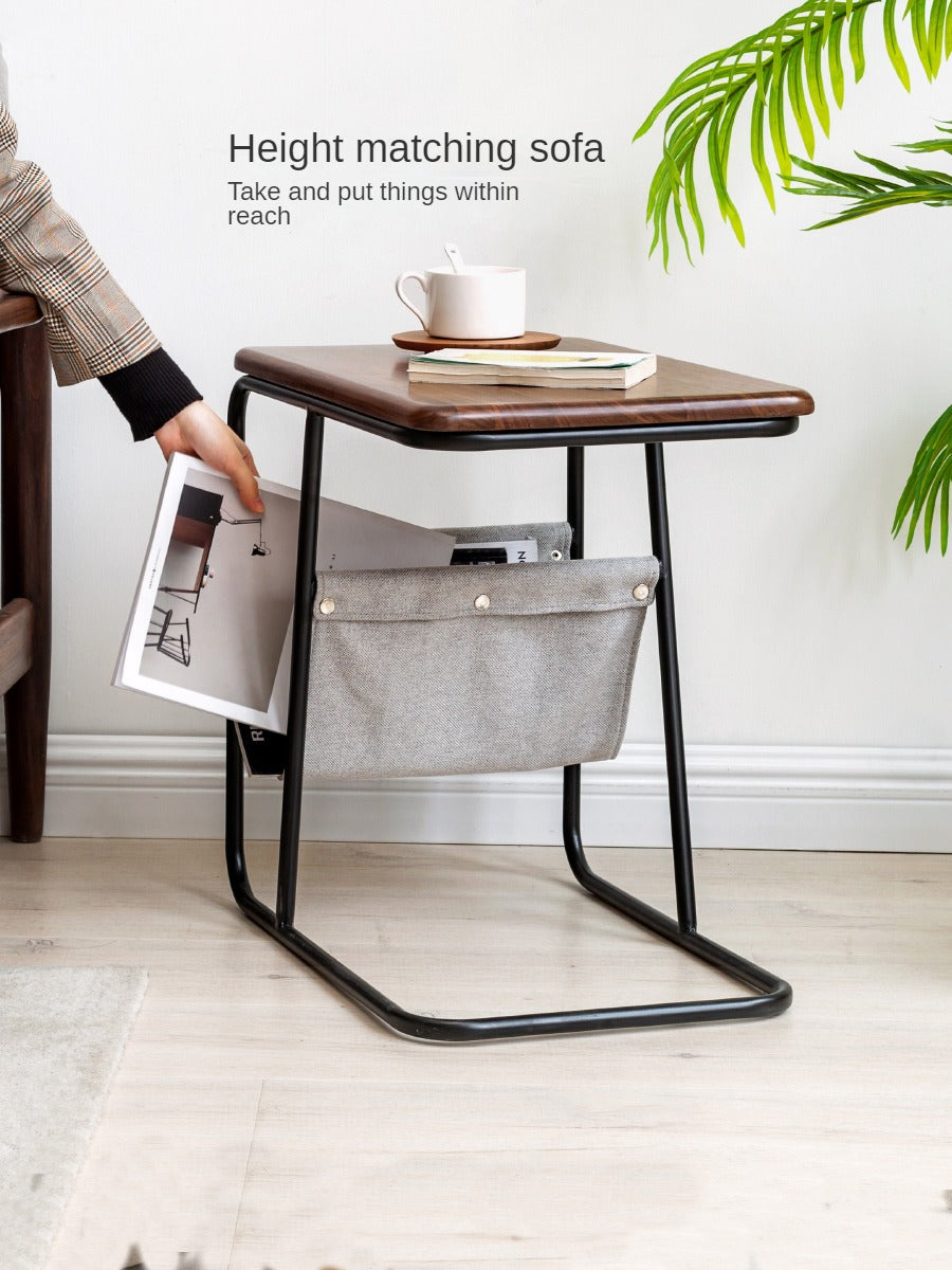 Black Walnut, Oak Solid Wood C-shaped Iron Side Table