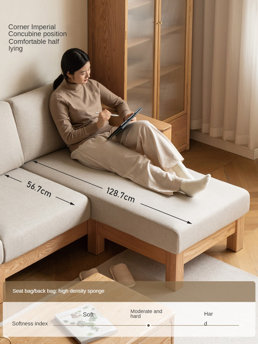 Solid Rubberwood, Oak Solid Wood Cotton Fabric Sofa