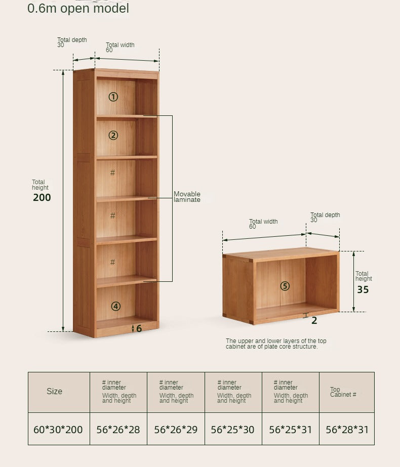 Cherry Solid Wood Bookcase Floor-Standing Free Combination Bookshelf