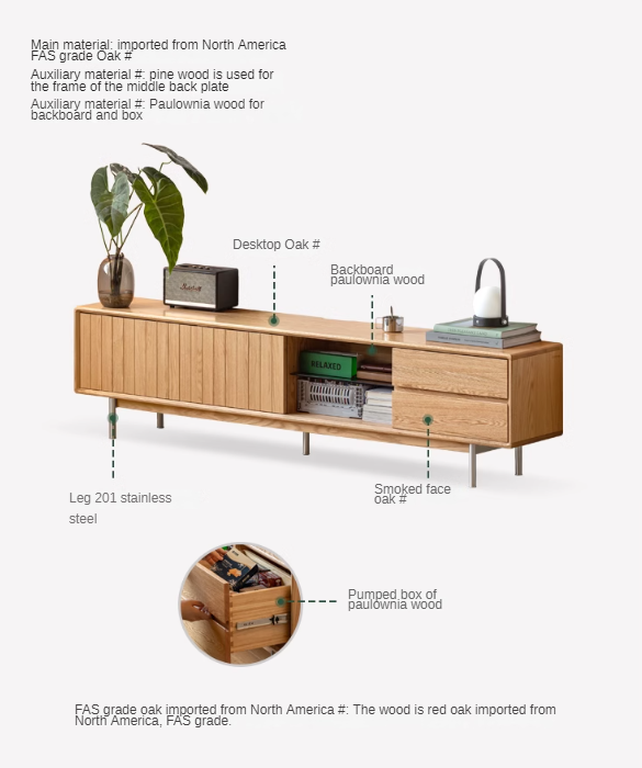 Oak Solid Wood Modern TV Сabinet.