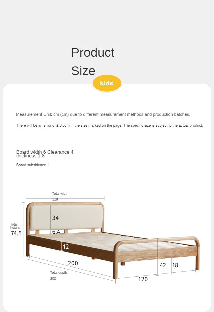 Oak solid wood children's bed with organic leather<