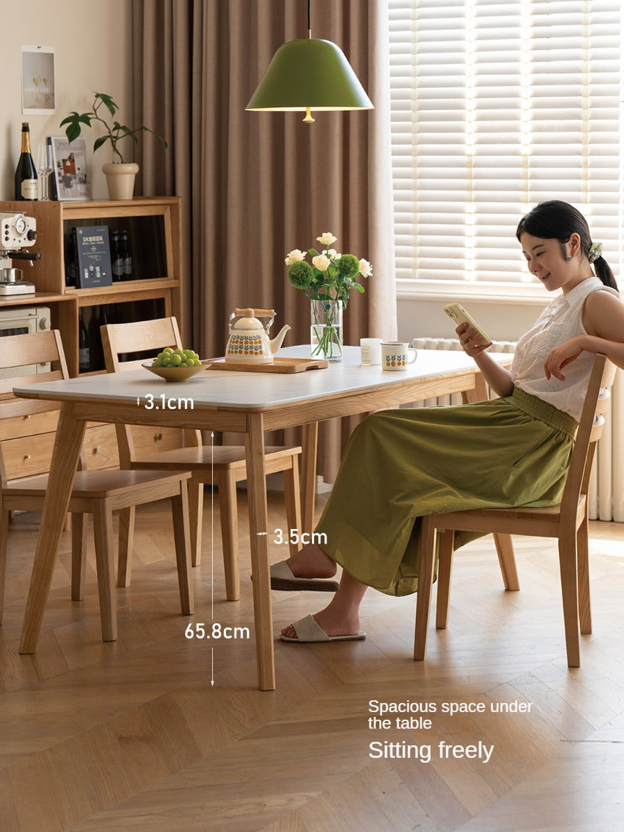 Ash Solid Wood Nordic Dining Table With Rock Slab Surface