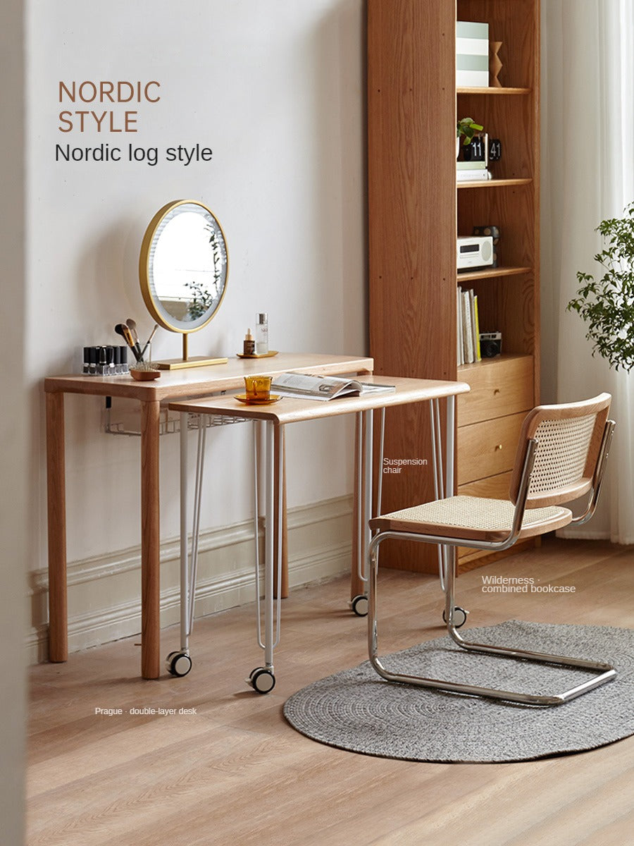 Oak Solid Wood Two-level Stackable Office Desks