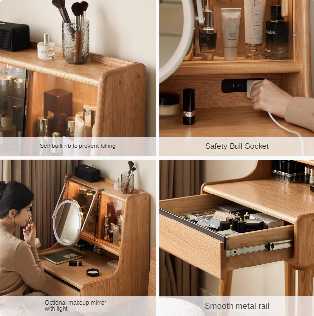 Oak Solid Wood Dressing Table Shelf Integrated.