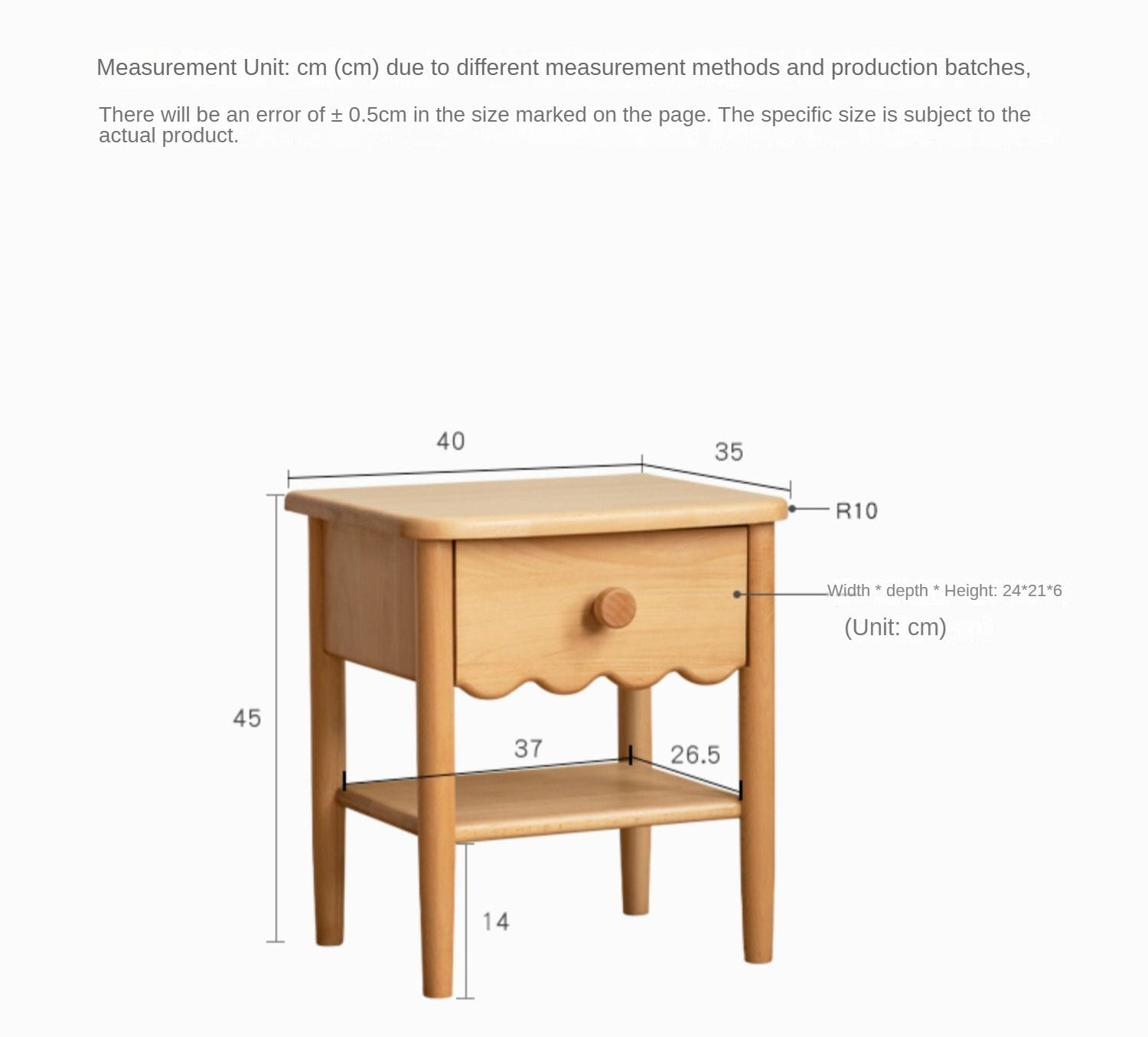 Beech, Red Oak Solid Wood, Solid RubberWood Kids Nightstand