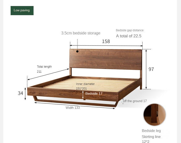 Oak, Black Walnut, Teak Solid Wood Suspended Bed