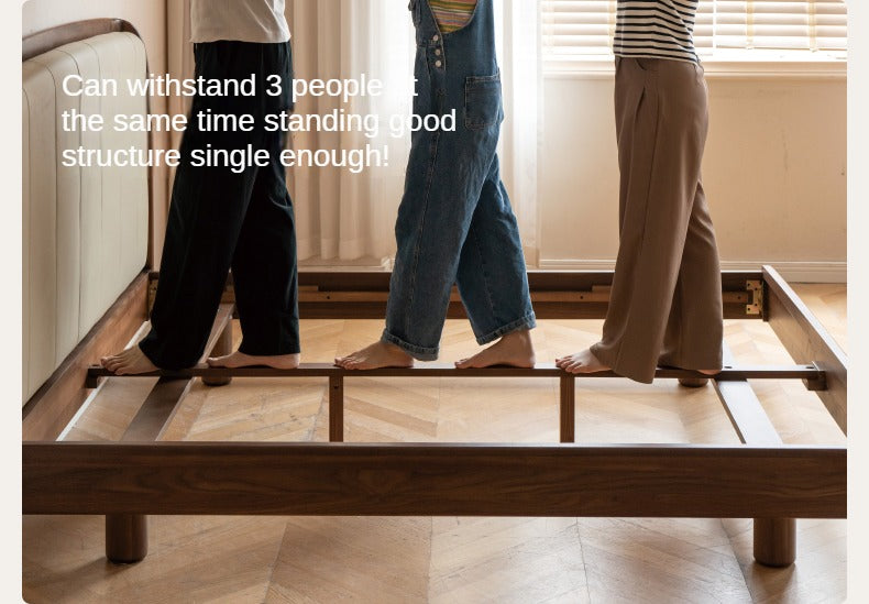 Black Walnut, Ash Solid Wood Leather Simple High Soft Back Bed