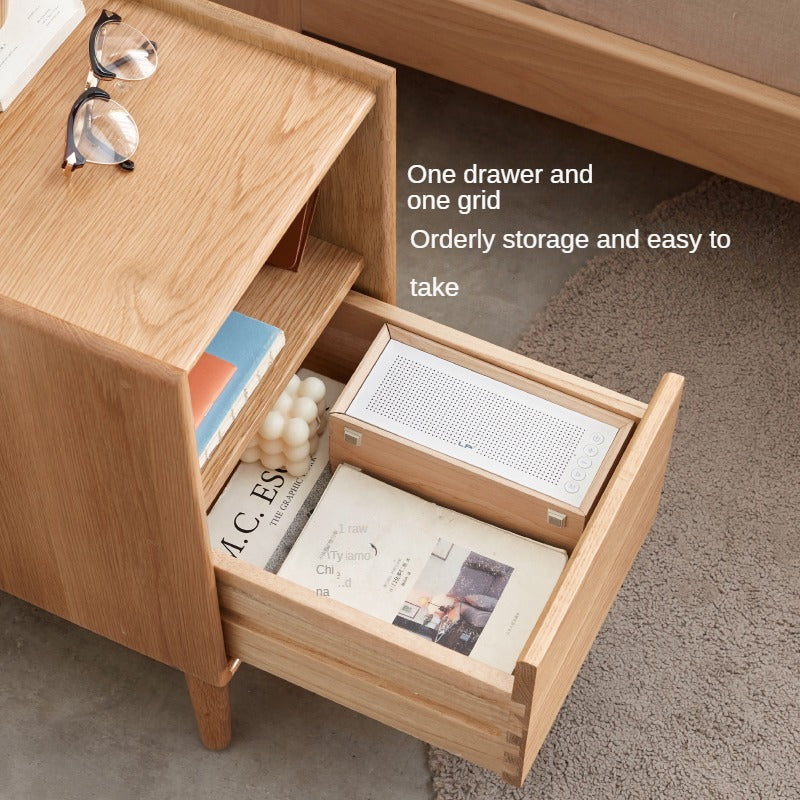 Oak Solid Wood, Solid Rubberwood Ultra-Narrow Nightstand.
