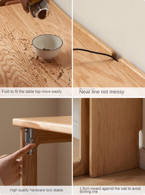 Solid Rubberwood, Oak Solid Wood Nordic Modern Dining Folding Table