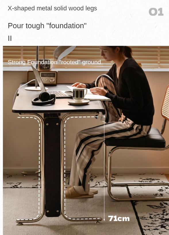 Oak, Ash Solid Wood Bauhaus Black Computer Desk.