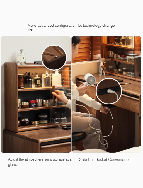 Black Walnut Solid Wood Light Luxury Dressing Table.