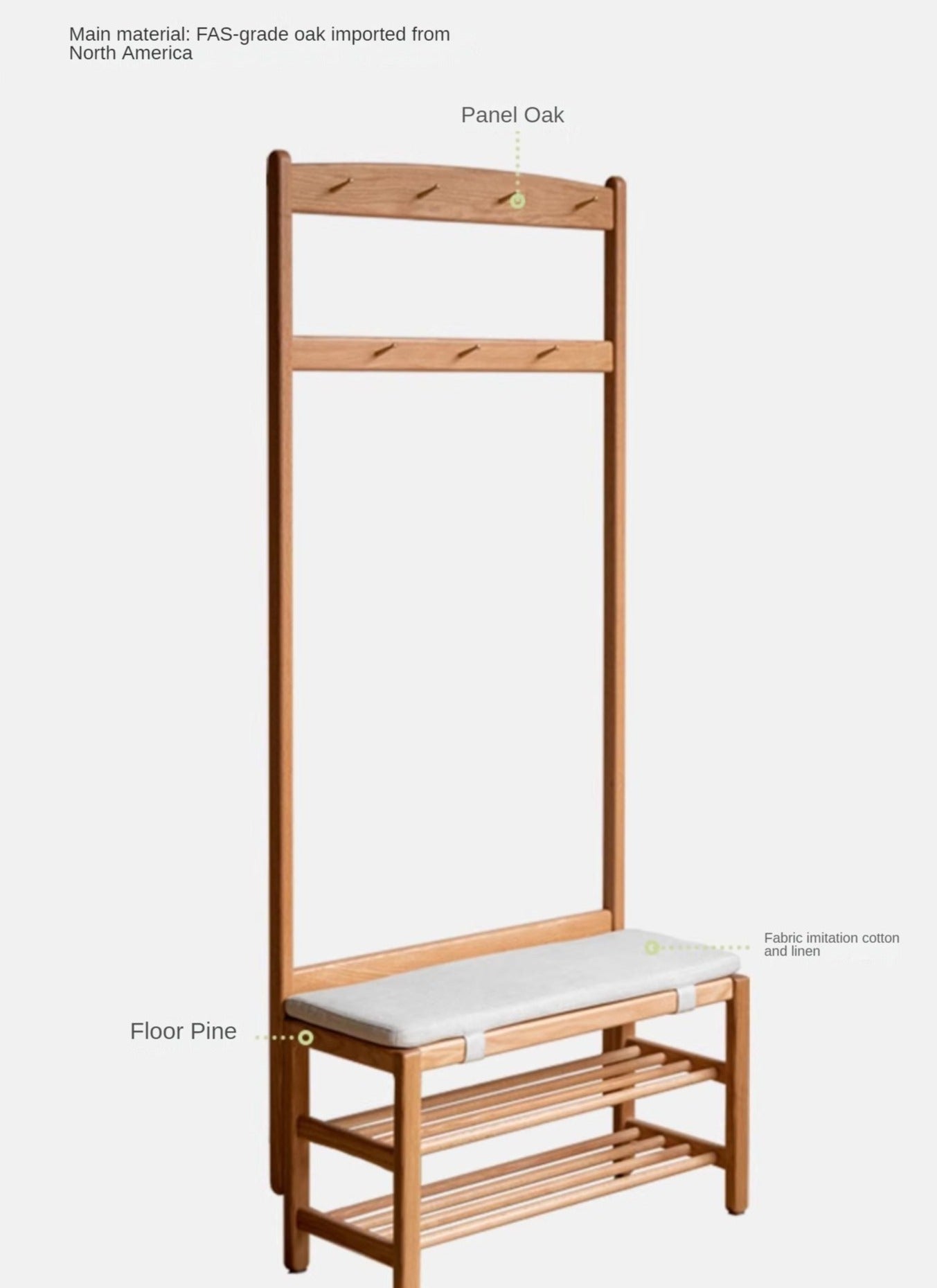 Oak, Beech Solid Wood Shoe Stool Hanger Entrance Partition