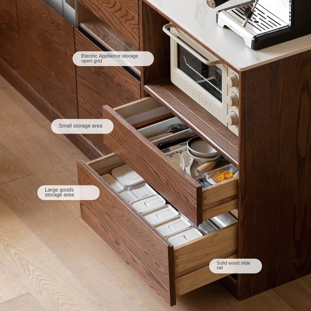 Black Walnut, Ash Solid Wood Rock Plate Storage Cabinet, Sideboard