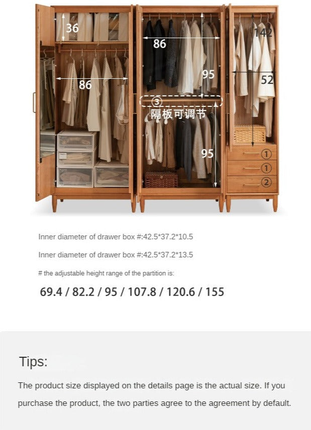 Cherry, Oak Solid Wood Fascinating Wardrobe.