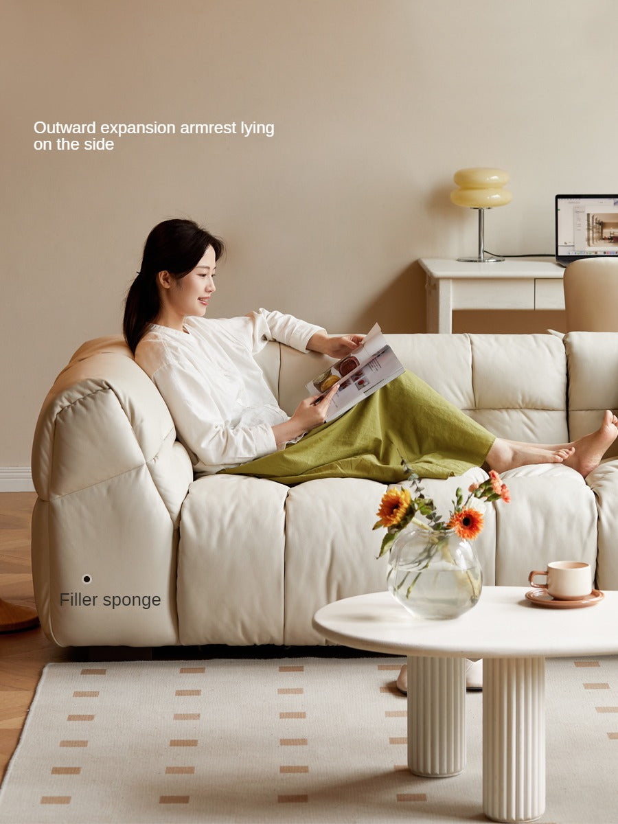 Genuine Leather,Technology Cloth Sofa Cream Wind.