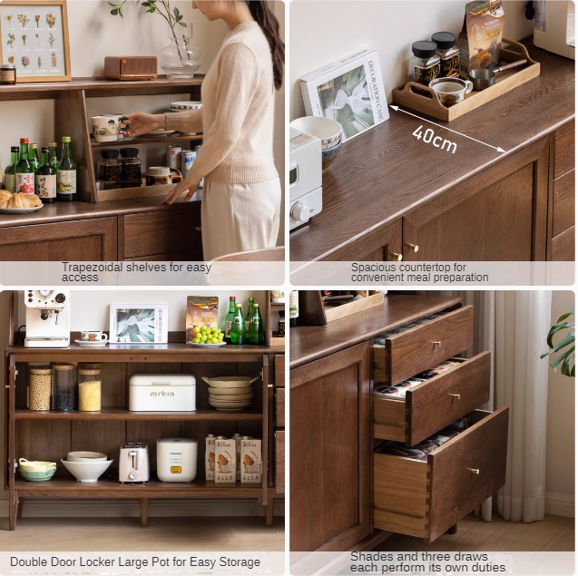 Oak Solid Wood, Solid Rubberwood Modern Dining Sideboard