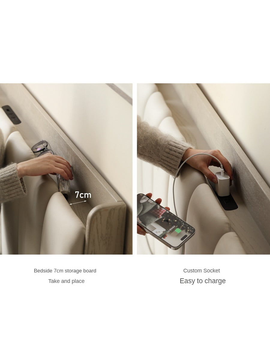 Oak, Poplar Solid Wood Piano Key Bed, Technology Cloth