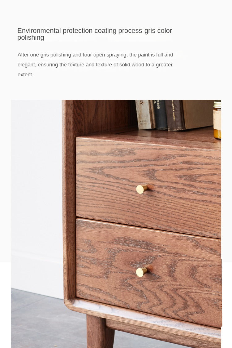 Solid Rubberwood, Oak Solid Wood Nordic Side Cabinet