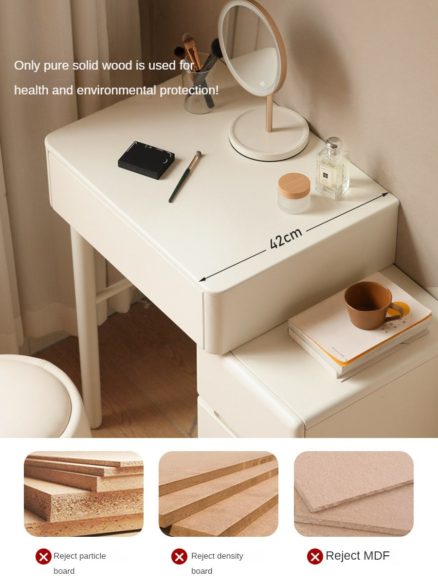 Poplar Solid Wood Telescopic Small Dressing Table Cream Style.