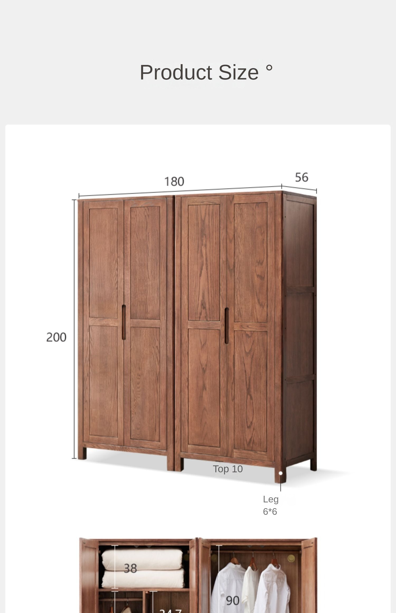 Walnut color Wardrobe Oak Solid Wood"