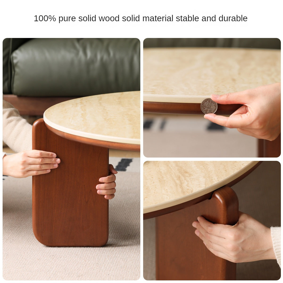 Poplar Solid Wood Medieval Style Rock Plate Coffee Table