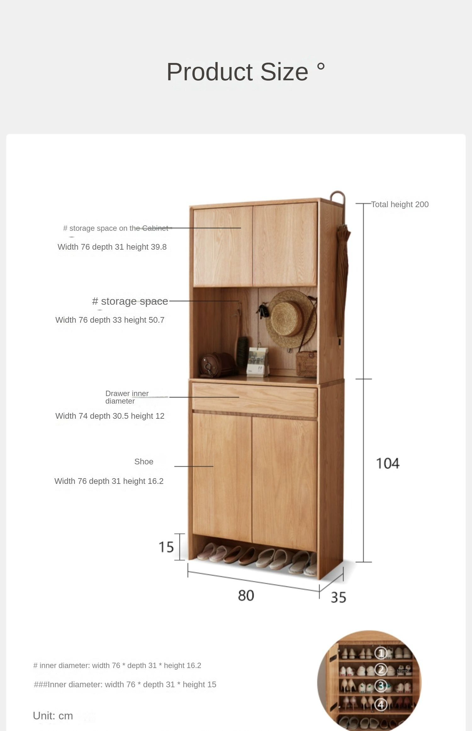 Oak Solid Wood Entrance Hall Cabinet Shoe Cabinet Integrated