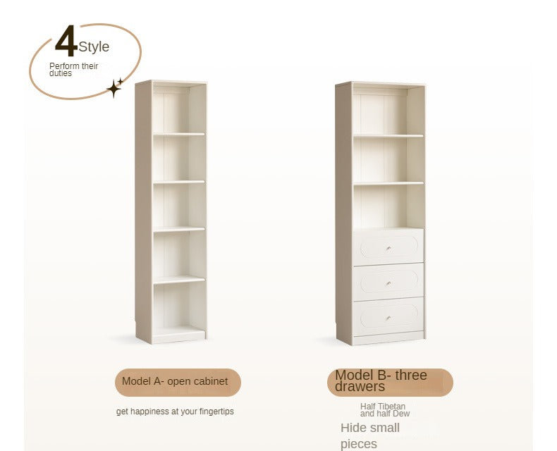 Poplar Solid Wood Bookcase White With Glass Door Whole Wall Combination French Cream Style
