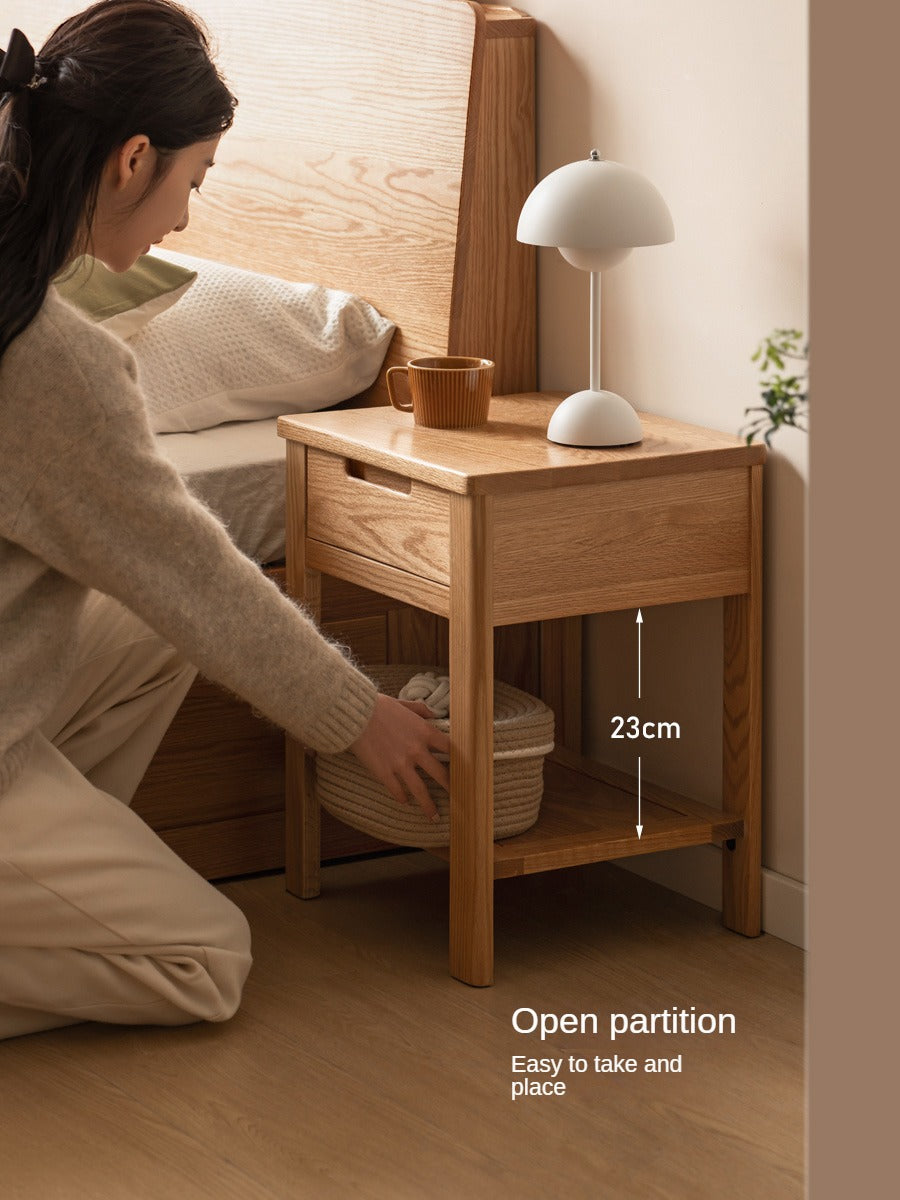 Oak, Beech Solid Wood, Solid RubberWood Nightstand.
