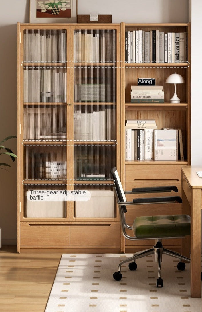 Oak Solid Wood Bookcase Free Combination Floor-to-ceiling Bookshelf